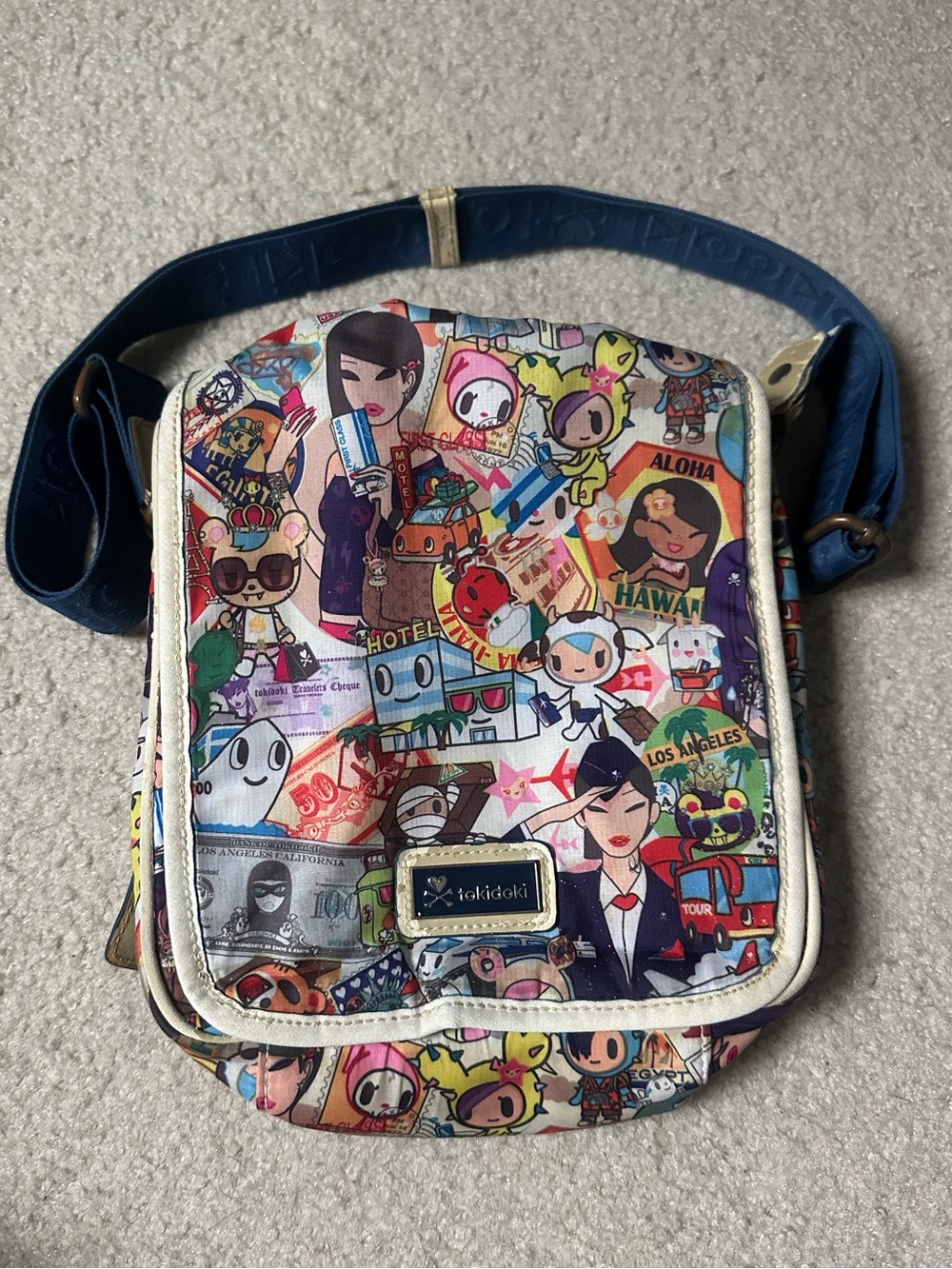 tokidoki Travel Worldwide Print Crossbody Bag - Navy Strap